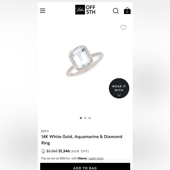 EFFY
14K White Gold, Aquamarine & Diamond Ring - Picture 2 of 2